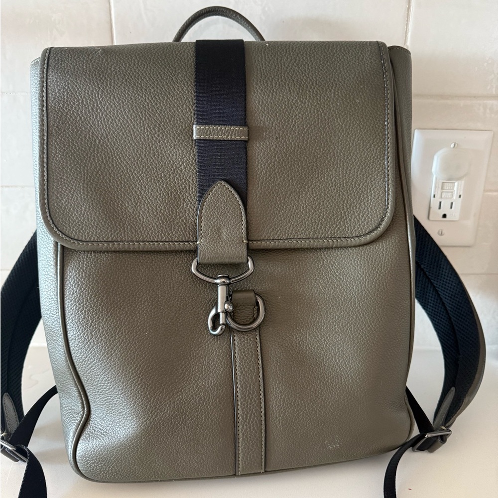 Coach Gray Leather Backpack with Black Accents